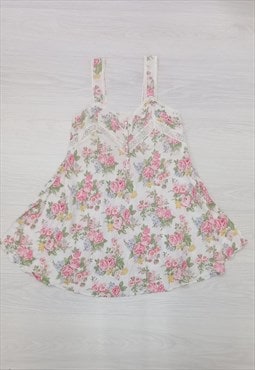 Vintage Vest Top Pink White Floral Summer
