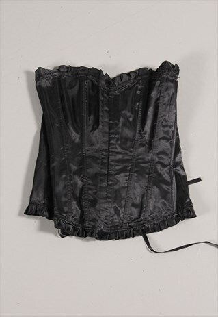 Vintage Y2K 90s Corset Top Black Satin Bustier Medium