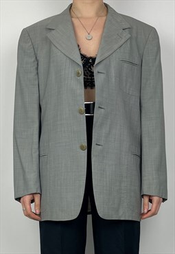Versace Vintage Blazer Jacket 90s Grey Wool Suit