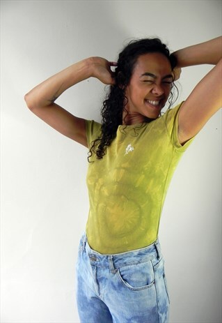 REWORKED 90'S CROP TIE DYE LIME EMBROIDERY T-SHIRT