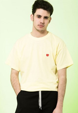 T-SHIRT PASTEL YELLOW APPLE EMBROIDERED MENS