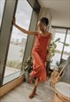 RUST RED SATIN MIDI SKIRT AND STRAP TOP SET