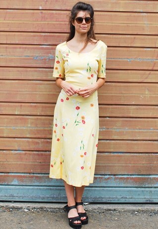 VINTAGE 90S YELLOW FLORAL MIDI DRESS
