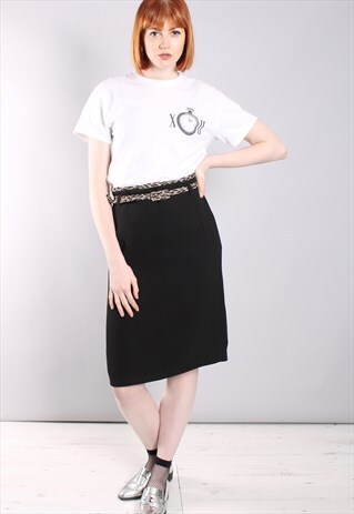 VINTAGE 80S LEOPARD PRINT BELTED PENCIL SKIRT