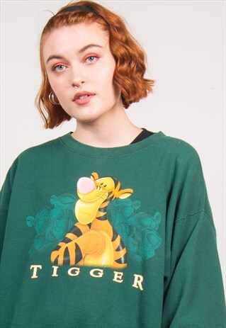 DISNEY VINTAGE 90'S GREEN TIGGER PRINT SWEATSHIRT