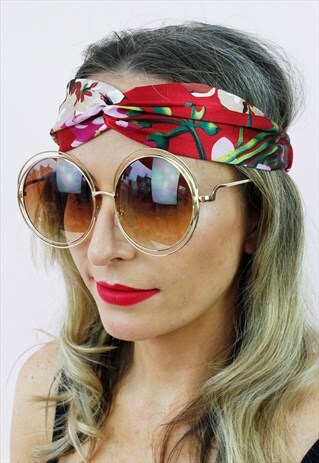 RED FLORAL TURBAN TWIST KNOTTED BANDANA HEADBAND