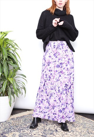 VINTAGE 90S PURPLE FLORAL SLIP MIDI SKIRT