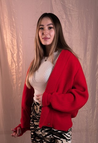 RED BURBERRY CARDIGAN