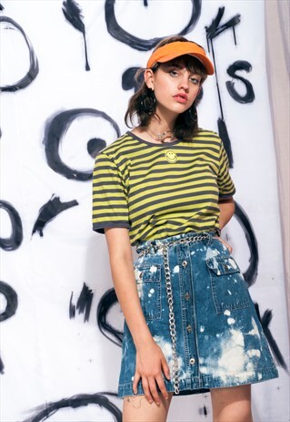 VINTAGE DENIM SKIRT Y2K REWORKED TIE-DYE BLEACH GRUNGE MINI