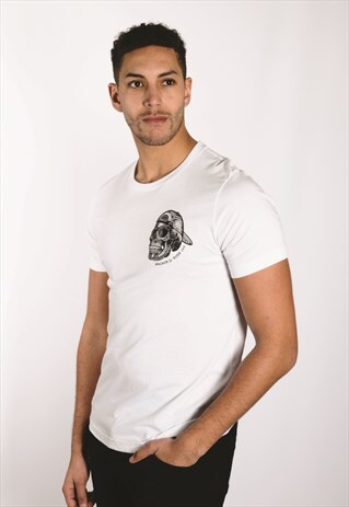 ANCHOR AND ROSE SKULL GRAPHIC WHITE T-SHIRT