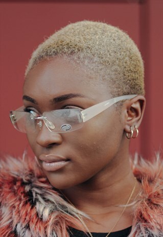 SQUARE UP CLEAR RIMLESS VINTAGE SUNGLASSES RETRO 80S 90S