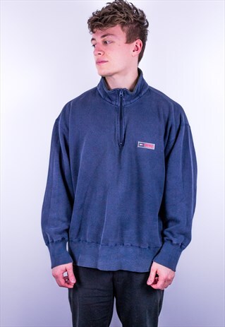 VINTAGE TOMMY HILFIGER 1/4 ZIP SWEATSHIRT IN BLUE