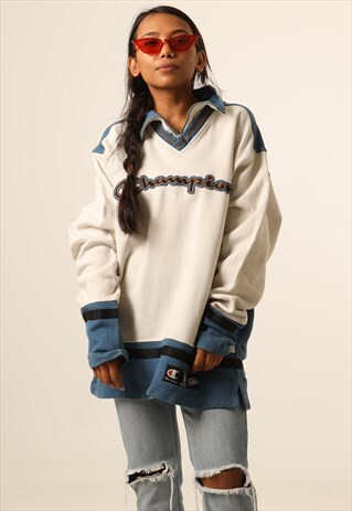 VINTAGE CHAMPION EMBROIDERED SPELL OUT 1/4 ZIP SWEATSHIRT