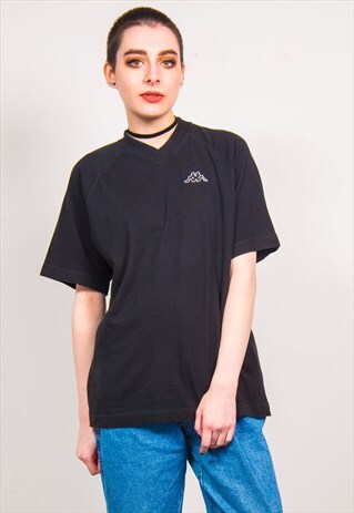 KAPPA VINTAGE 90'S BLACK V-NECK T-SHIRT