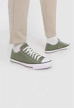 JUSTYOUROUTFIT Mens Lace Up Canvas Flat Trainers Army Green