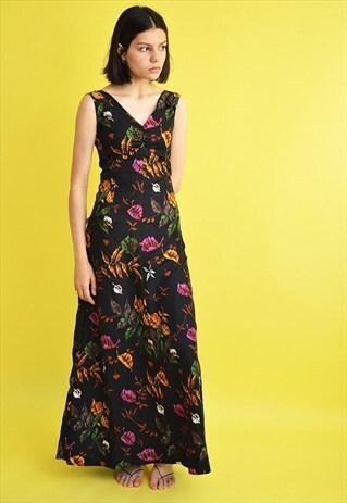 LOVELY 70'S RETRO ROMANCE MAXI FLORAL EVENING DRESS