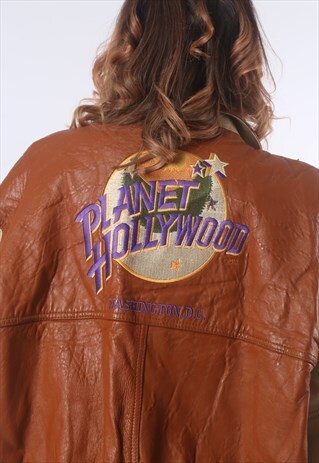 LEATHER BOMBER JACKET PLANET HOLLYWOOD UK 18 - 20 (5AT)