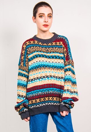 VINTAGE 90'S FAIRISLE PATTERN KNIT OVERSIZED JUMPER