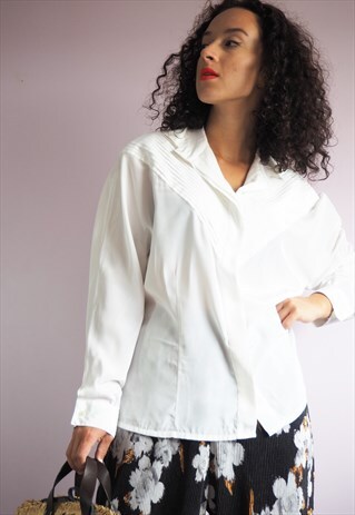 VINTAGE 80'S MINIMALIST WHITE OVERSIZE SHIRT BLOUSE