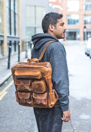 PREMIUM BROWN LEATHER OFFICE WORK BACKPACK