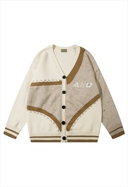 Color block cardigan button up knitwear jumper in cream