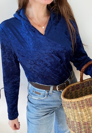 VINTAGE 90S VELVET HOODIE FESTIVAL LONGSLEEVED TOP BLOUSE