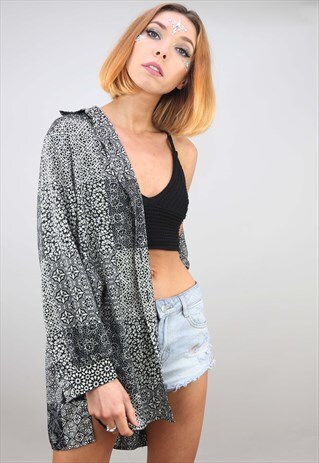 VINTAGE 80S 90S OVERSIZED LONG SLEEVE PATTERNED SHIRT