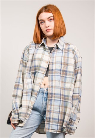 VINTAGE 90'S BEIGE CHECK GRUNGE SHIRT