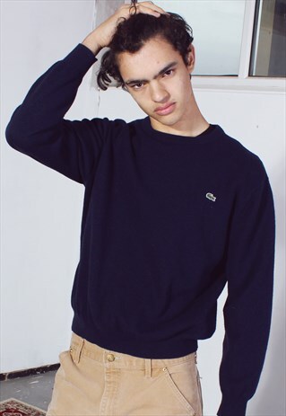 VINTAGE LACOSTE NAVY WOOLLEN KNITTED JUMPER