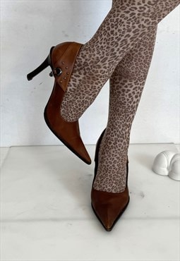 Vintage Y2K sexy buckle pointed pumps in caramel brown