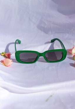 Green Rounded Rectangle 90s Look Sunglasses