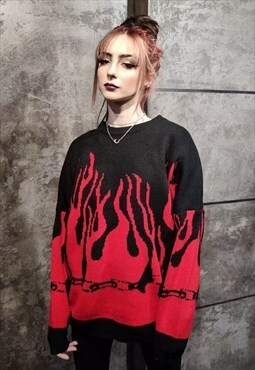 Flame sweater in red punk fire knitwear jumper in red black