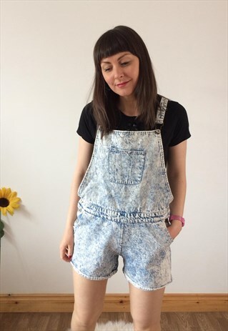 VINTAGE 80'S LIGHT BLUE STONE WASHED WORKWEAR DUNGAREE SHORT