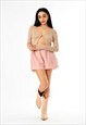 BEIGE SPLIT FRONT LONG SLEEVE RIBBED TOP