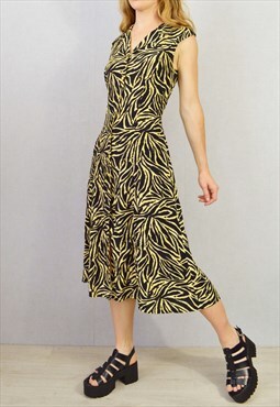 Vintage Zebra Print Midi Dress