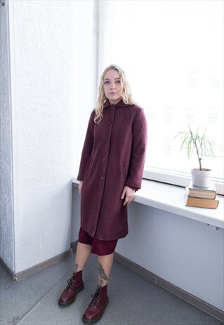 VINTAGE 70'S RED/PURPLE WOOL COAT