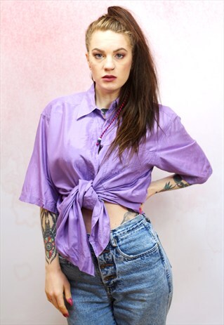 1990S VINTAGE OVERSIZED LILAC PURE SILK SHORT SLEEVE SHIRT