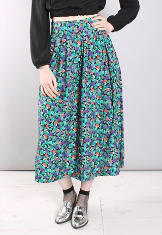 VINTAGE 80S PATTERNED A-LINE MIDI SKIRT
