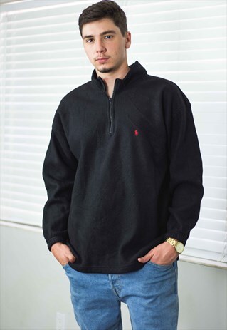 VINTAGE POLO RALPH LAUREN 1/4 ZIP JUMPER LOGO 90S L 15.9