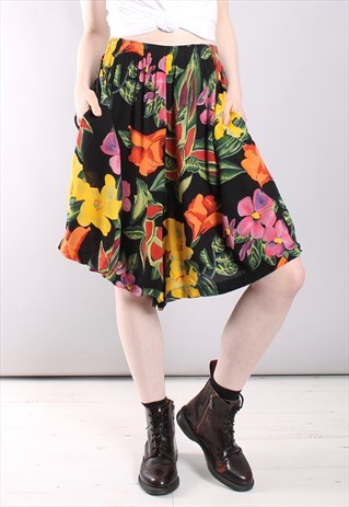 VINTAGE 80S ABSTRACT FLORAL CULOTTES SHORTS
