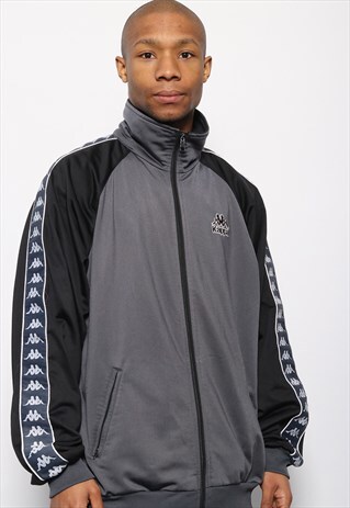 VINTAGE KAPPA TAPE LOGO TRACK JACKET GREY BLACK