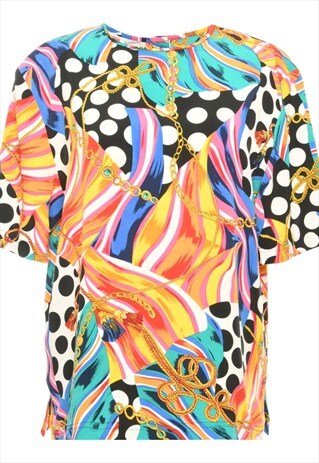 BEYOND RETRO VINTAGE MULTI-COLOUR PRINTED TOP - L