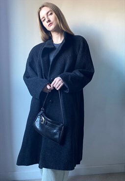 Vintage Dark Grey Woollen Coat Size Medium 