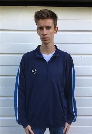 MENS 80S TEAM NIKE JUMPER BLUE QUARTER ZIP PULLOVER JACKET