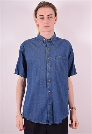 MENS VINTAGE DENIM SHIRT MEDIUM BLUE 90S