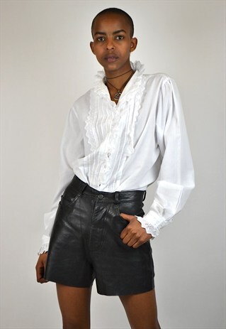 VINTAGE 80'S EYELET LACE ZIG ZAG FRILL SHIRT
