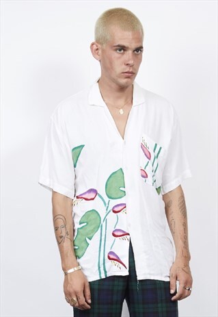 VINTAGE 80'S TROPICAL PLANT HAWAIIAN PRINT SHIRT