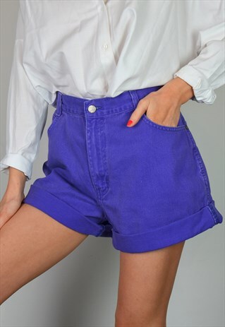 VINTAGE 90S PURPLE DENIM HIGH WAISTED ROLLED HEM SHORTS