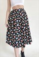 VINTAGE 80S HIGH WAIST FLORAL ALLOVER BOW TIE BACK SKIRT XS