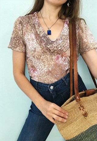 VINTAGE Y2K 00S LACE RUFFLE SHEER RENAISSANCE TOP BLOUSE TEE